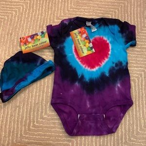Tie Dyed onesie & hat 6-12